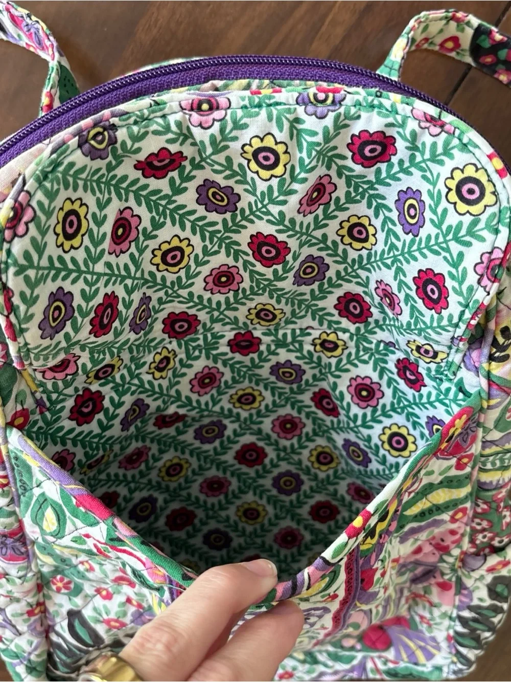 Vera Bradley Quilted Floral Backpack in Pink, Green & Purple